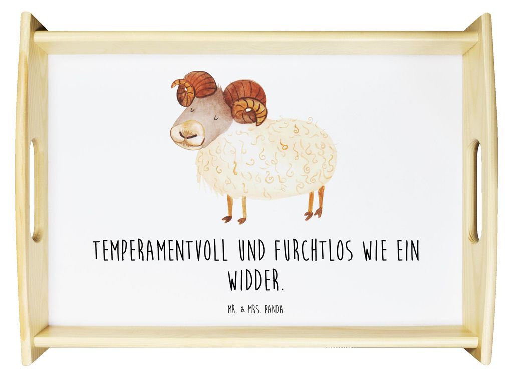 Mr. & Mrs. Panda Tablett Sternzeichen Widder - Weiß - Geschenk, Bock, Schafbock, Holztablett, Serviertablett, sofatablett, Servier, Geburtstag Mä...