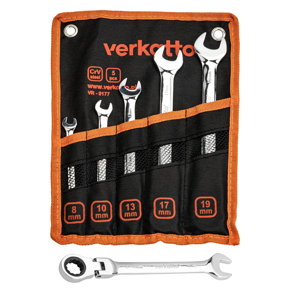 Kit Clés à Cliquet pour Espaces Restreints 5 Pièces Tailles 8 à 19mm