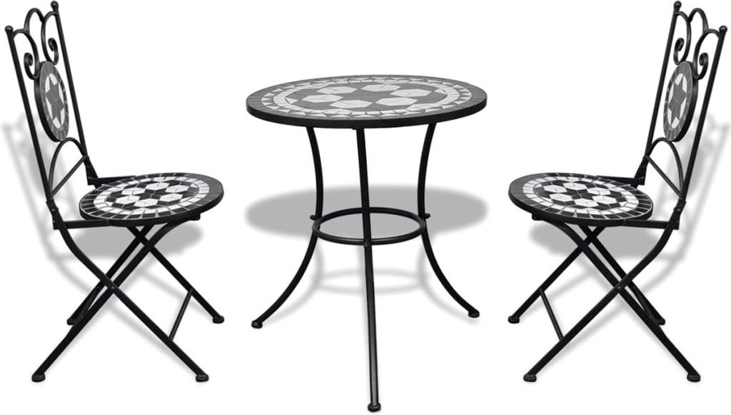 vidaXL 3dílný bistro set keramický černobílý Obrázek produktu 1