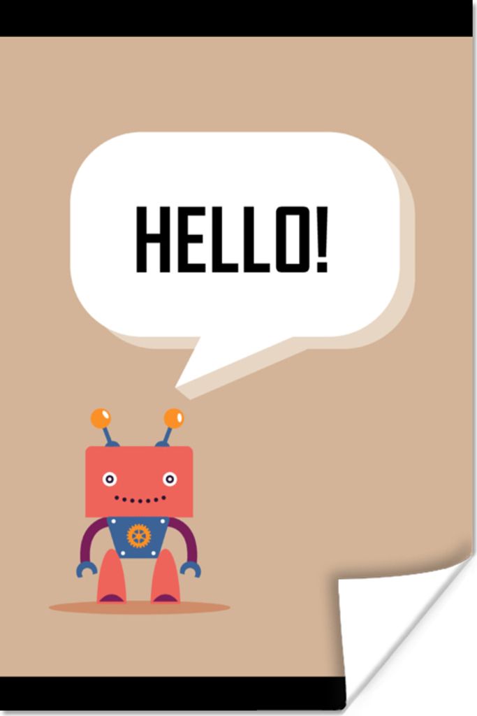 MuchoWow Poster Sprichwörter - Zitate - Hallo! - Roboter - Zahnrad - Kinder 120x180 cm - Kunstposter