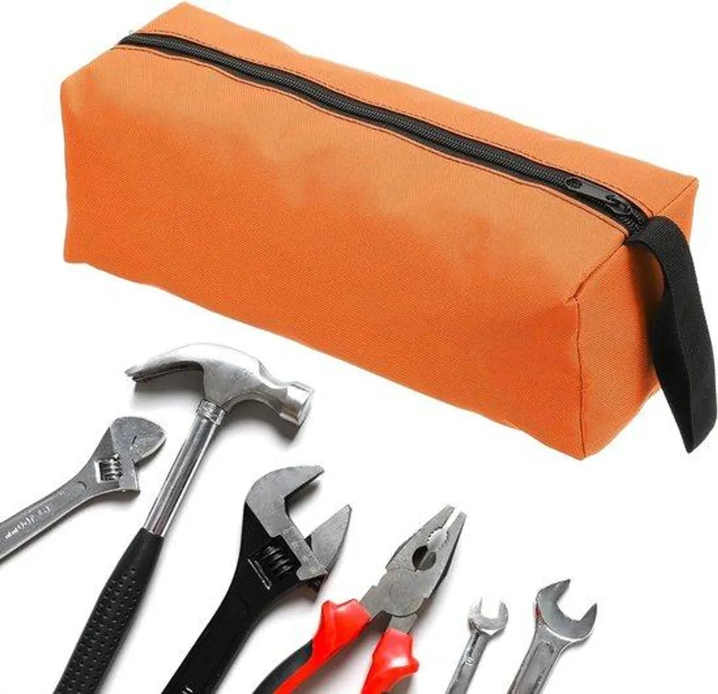 Petit sac à outils verrouillable orange en toile robuste de 30 x 10 cm