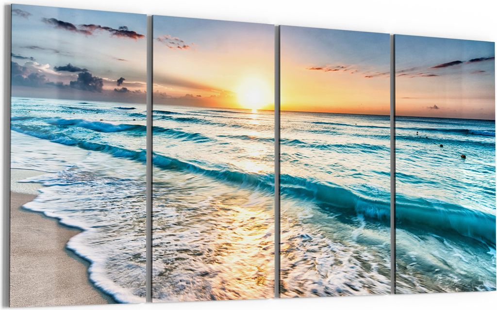 DEQORI Glasbild Echtglas 4x30x60 cm 'Küste im Morgenlicht' Wandbilder XXL groß
