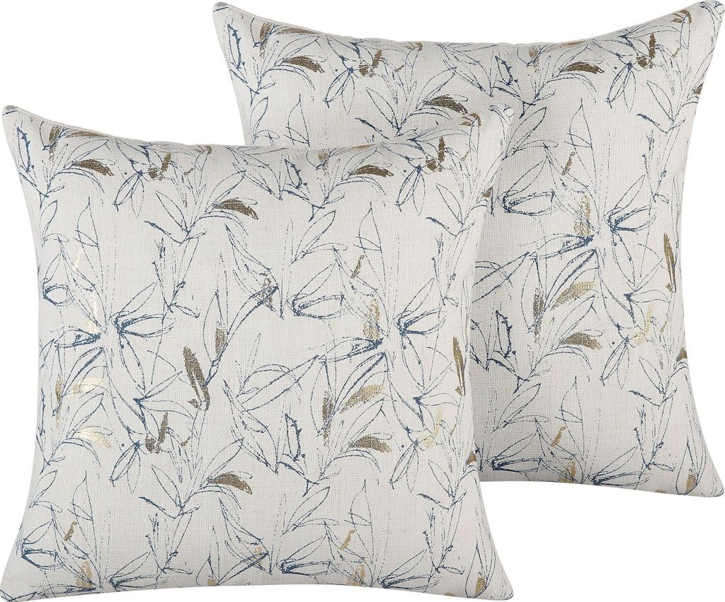 BELIANI Dekokissen 2er Set Beige Polsterbezug Blattmuster 45 x 45 cm Wohnzimmer Salon Schlafzimmer Modern