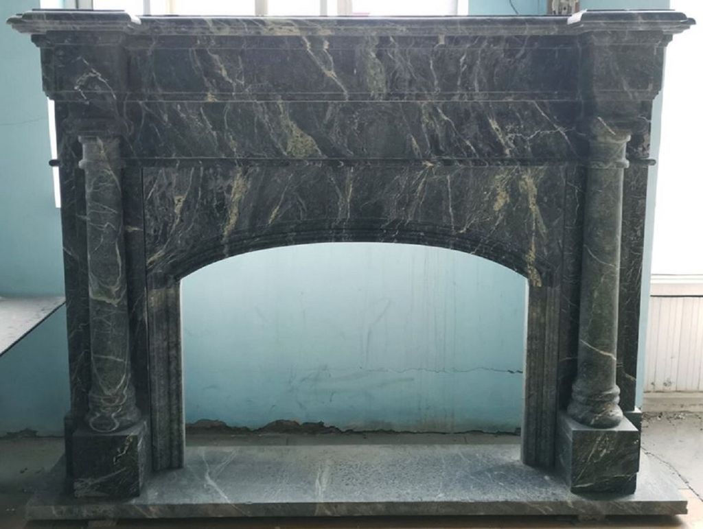 Casa Padrino Luxus Barock Kaminumrandung Grün 180 x 35 x H. 135 cm - Prunkvolle Kamin Umrandung aus hochwertigem Marmor - Deko Accessoires im Baro...