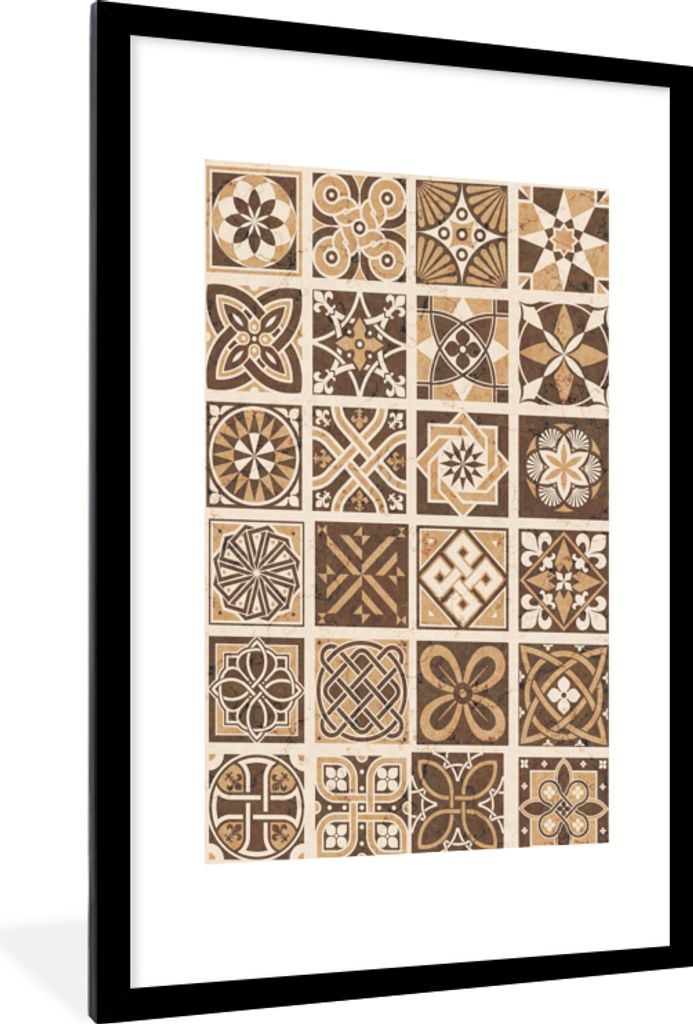 MuchoWow Gerahmtes Poster Design - Blumen - Braun - Natur - Vintage 60x90 cm - Poster mit Schwarzem Bilderrahmen Wandposter Rahmen Foto Bilder - ...