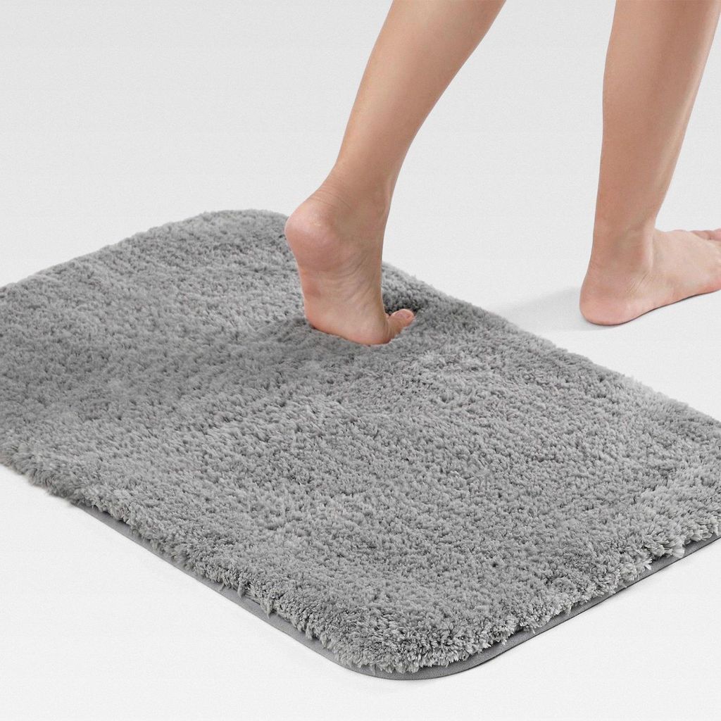 Badezimmerteppich rutschfest Badvorleger Badematte Teppich Badezimmer Badteppich Grau 40x60cm Bathroom Mat Maschinenwaschbar Saugfähig
