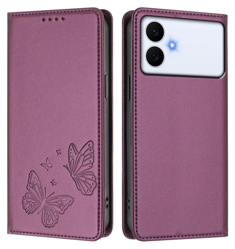 Lederhülle für Samsung Galaxy S26 Edge, Schmetterling Prägung Leder Brieftasche Schutzhülle mit Ständer Lila
