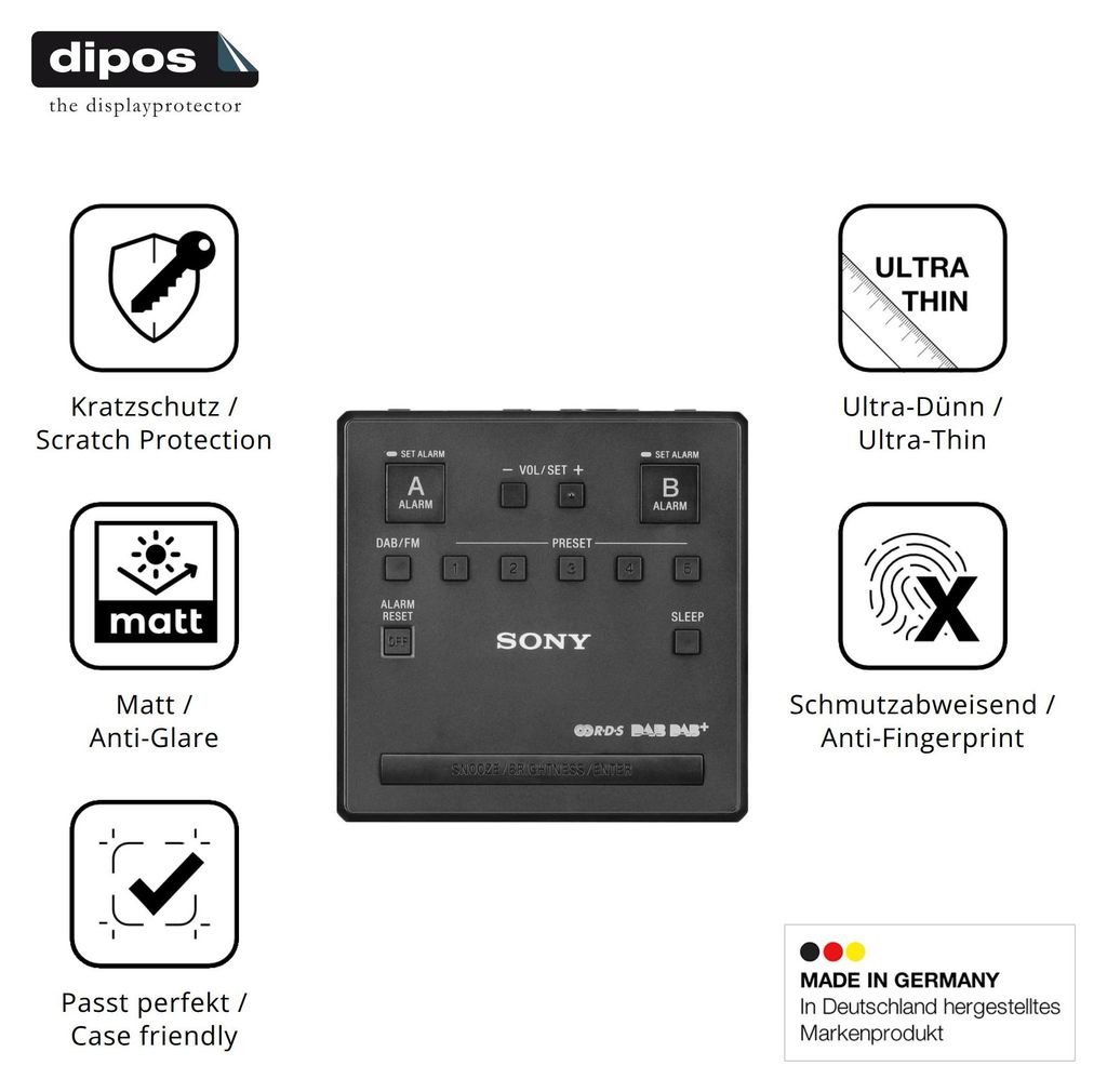 2x Schutzfolie für Sony XDR-C1DBP matt Displayschutzfolie Folie Display Schutz dipos