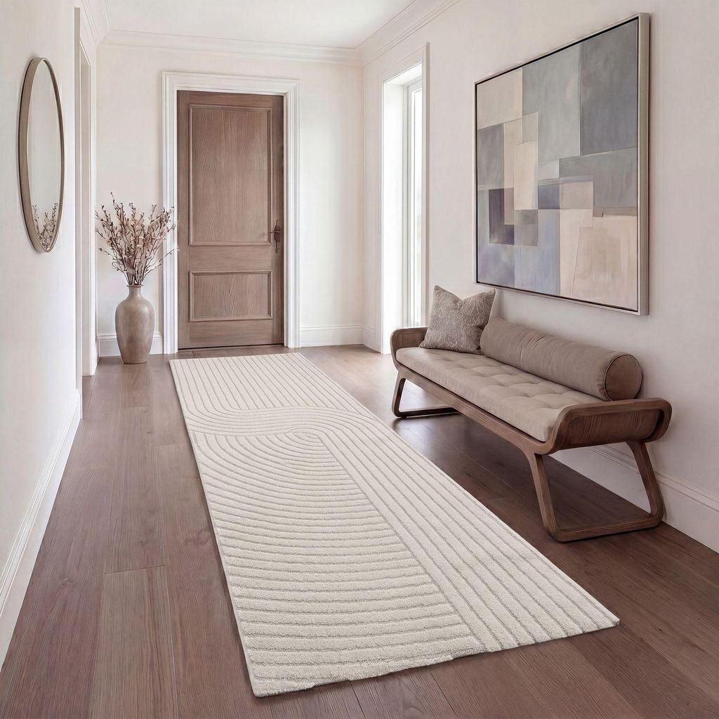 TT Home Wohnzimmer Teppich Esszimmer Kurzflor Panglao Japandi Design Skandinavisch Boho Uni Arches Soft-Touch Hoch-Tief-Effekt Größe 80x150 cm