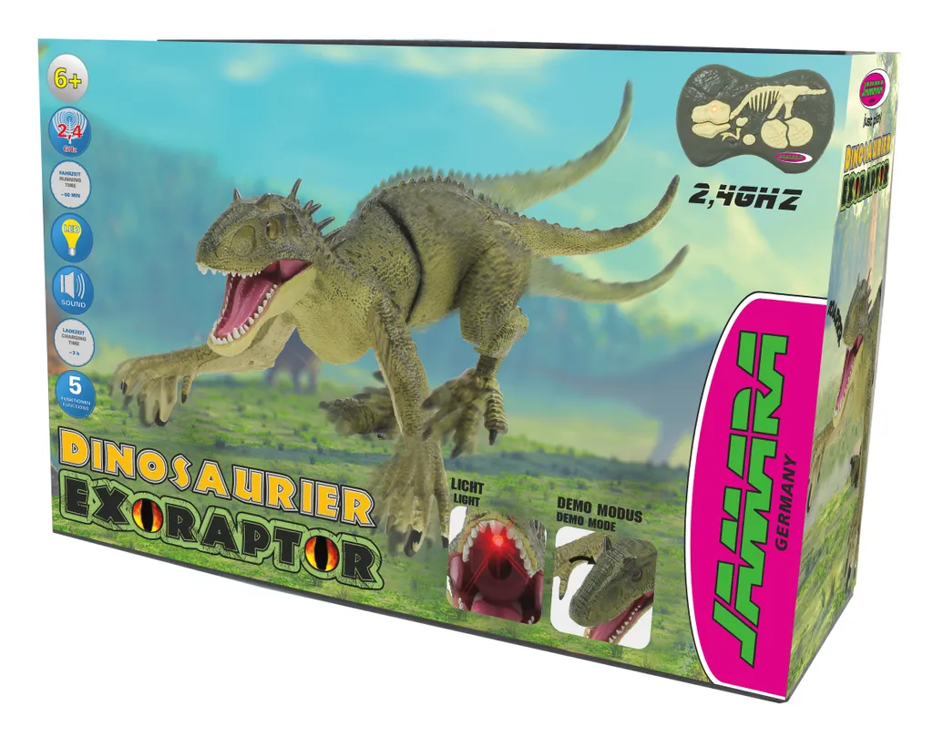 Dinosaure Robot Interactif Exoraptor Jamara Vert avec Télécommande 2,4GHz - 2