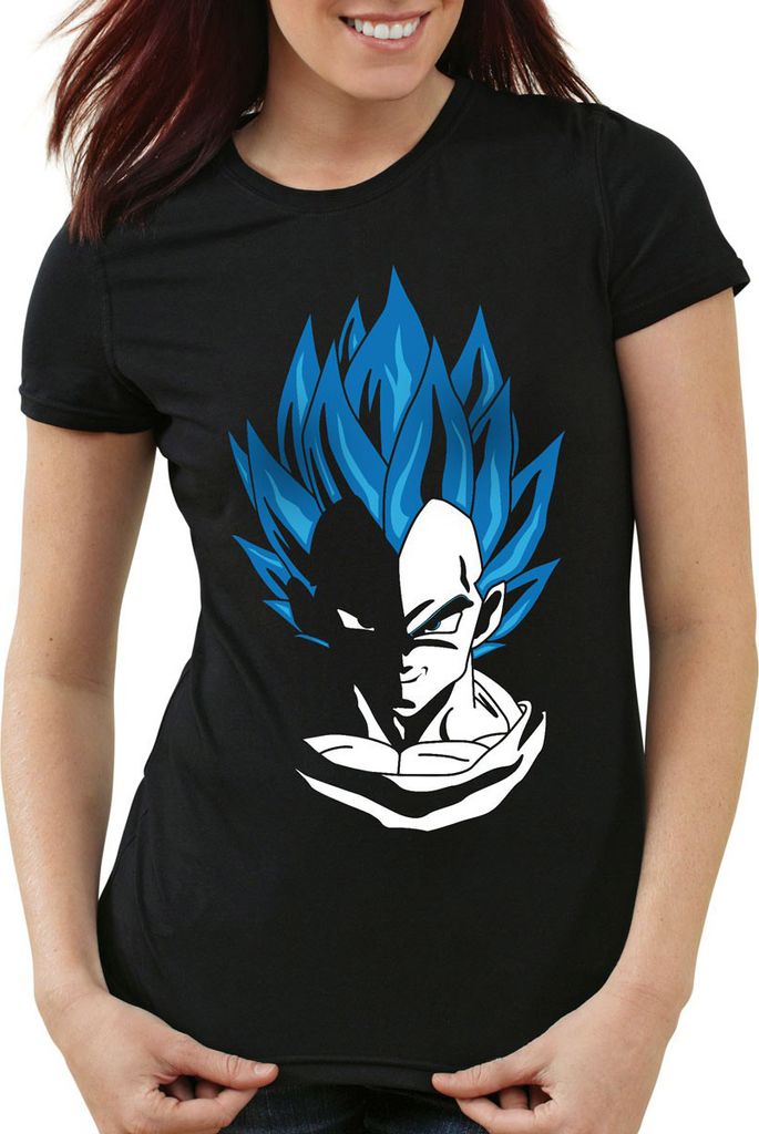 style3 Super Vegeta Blue God Modus T-Shirt Damen, Farbe:Schwarz, Größe:XS