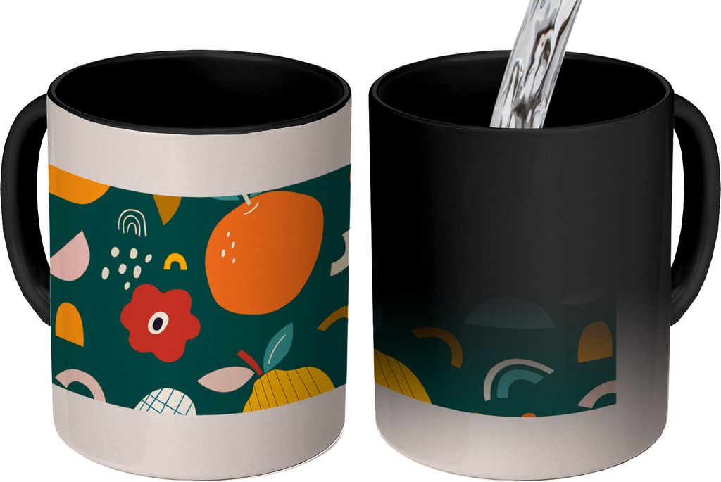 MuchoWow Zauber Tasse Zaubertasse Magic Orange - Birnen - Obst - Lebensmittel - Abstrakt 350 ml Farbwechsel Becher Geschenk Geschenkidee - Magic-...
