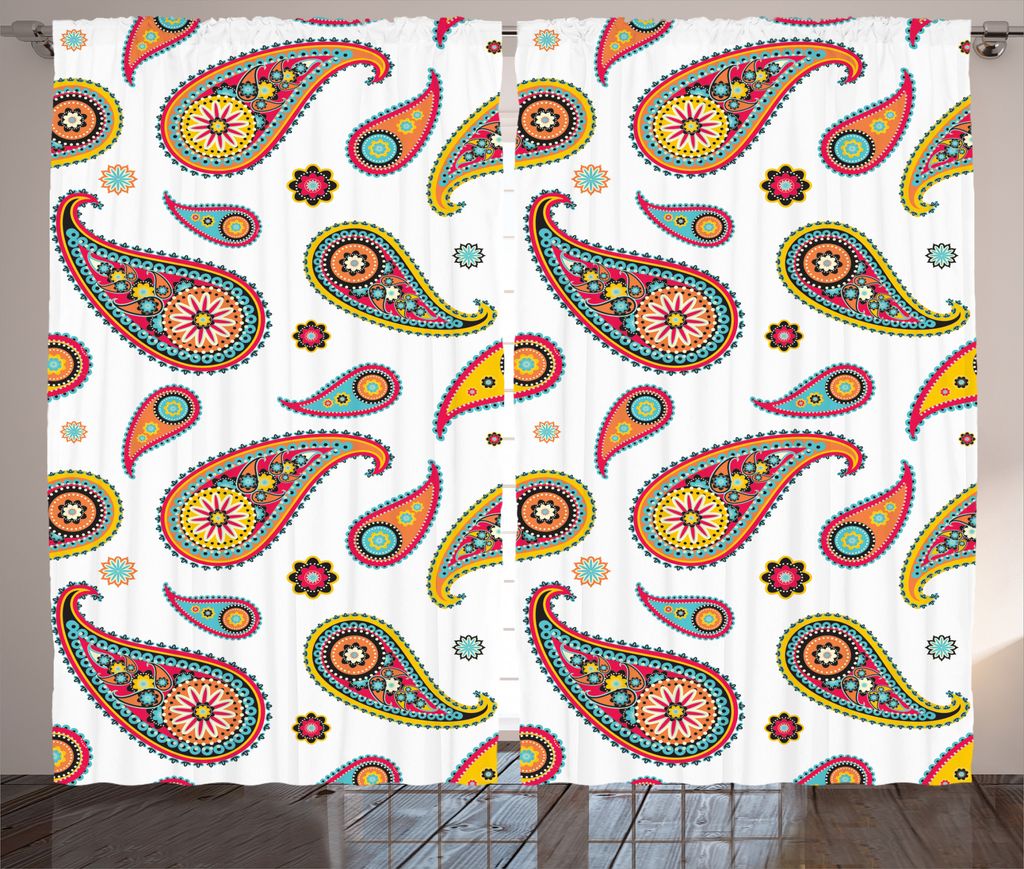 ABAKUHAUS Paisley Rustikaler Gardine, Vintage Hipie Ethnisch, Schlafzimmer Kräuselband Vorhang mit Schlaufen und Haken, 280 x 225 cm, Mehrfarbig
