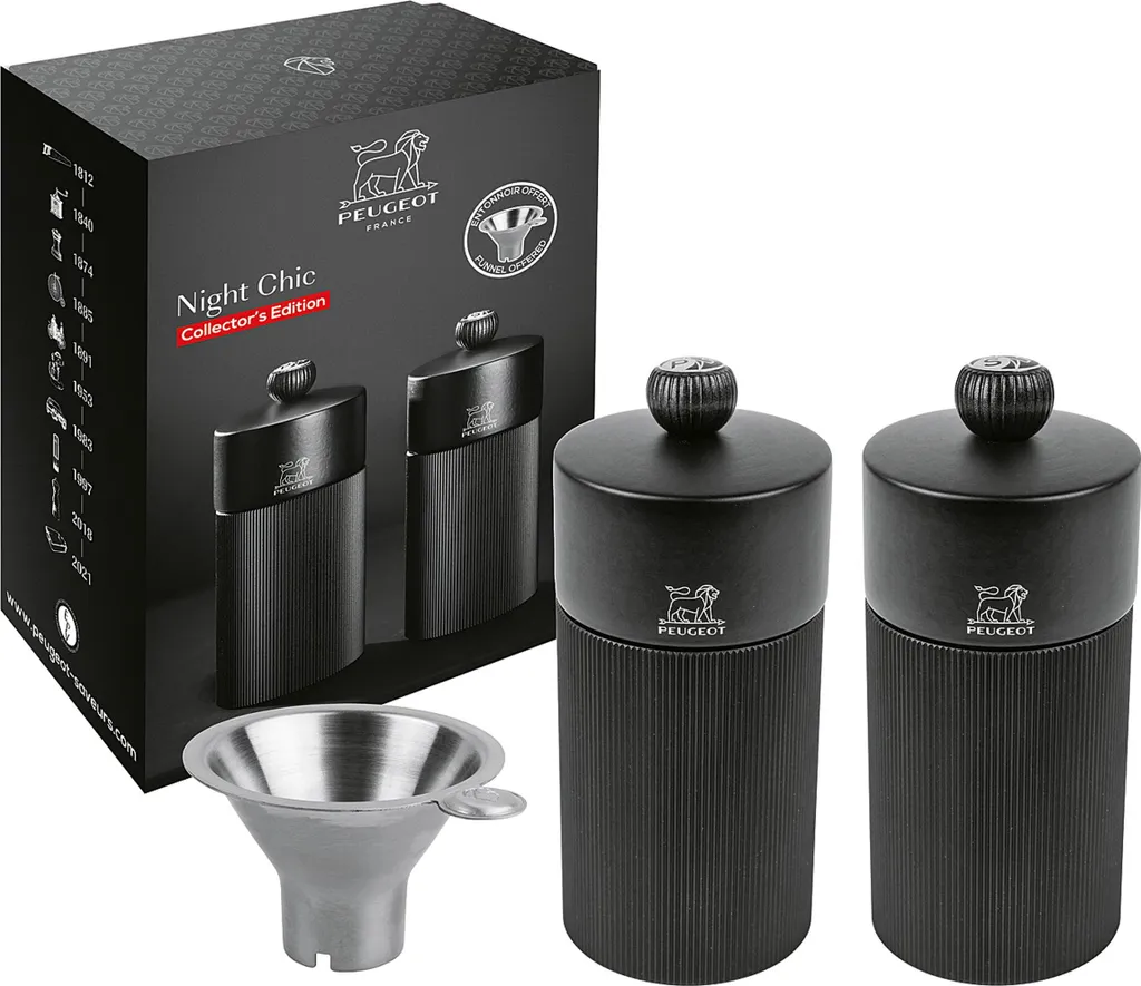 PEUGEOT Duo macina pepe eNight Chic Line con imbuto in acciaio inox 12 cm nero opaco