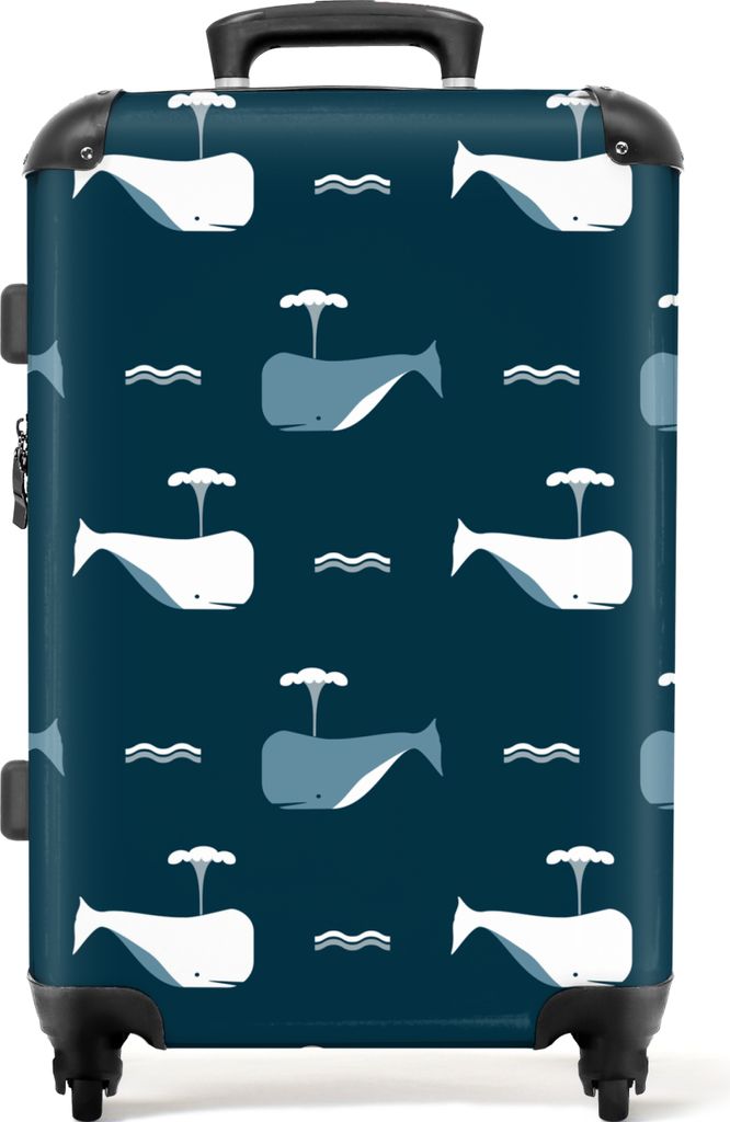 NoBoringSuitcases.com Großer Koffer - Wale - Meerestiere - Blau - Muster - Kombinationsschloss TSA - Hartschalen Trolley 4 Rollen - 72 liter - R...