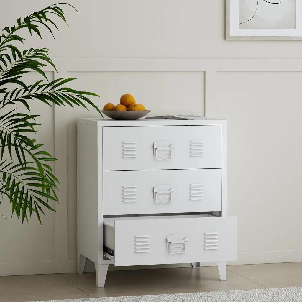 Petit meuble de rangement métal blanc Hämeenlinna - Hauteur 72cm pratique