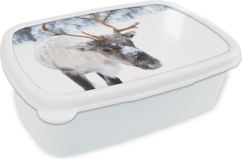 KitchenYeah Lunchbox Brotzeit Brotdose 17x11 cm Hirsche - Rentiere - Schnee Kinder Brotzeitdose - Lunch Box - Kinder - Sandwich-Box - Schulbox - ...