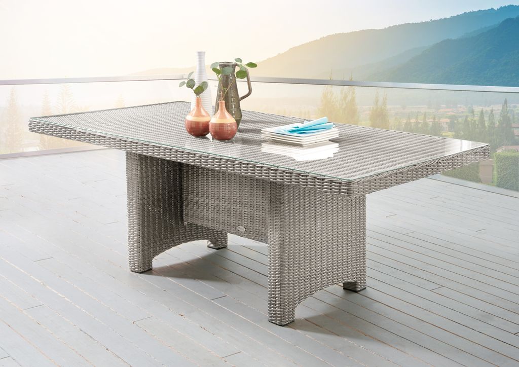 Destiny Gartentisch Luna Weiß Tisch Polyrattan Geflechttisch 200 x 100 Esstisch