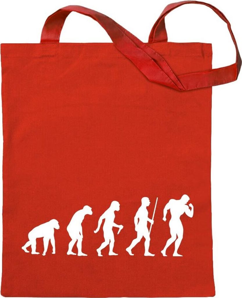 Kiwistar - Baumwolltasche - rot - Bodybuilding Evolution - Tragetasche Stoffbeutel Umhängetasche langer Henkel