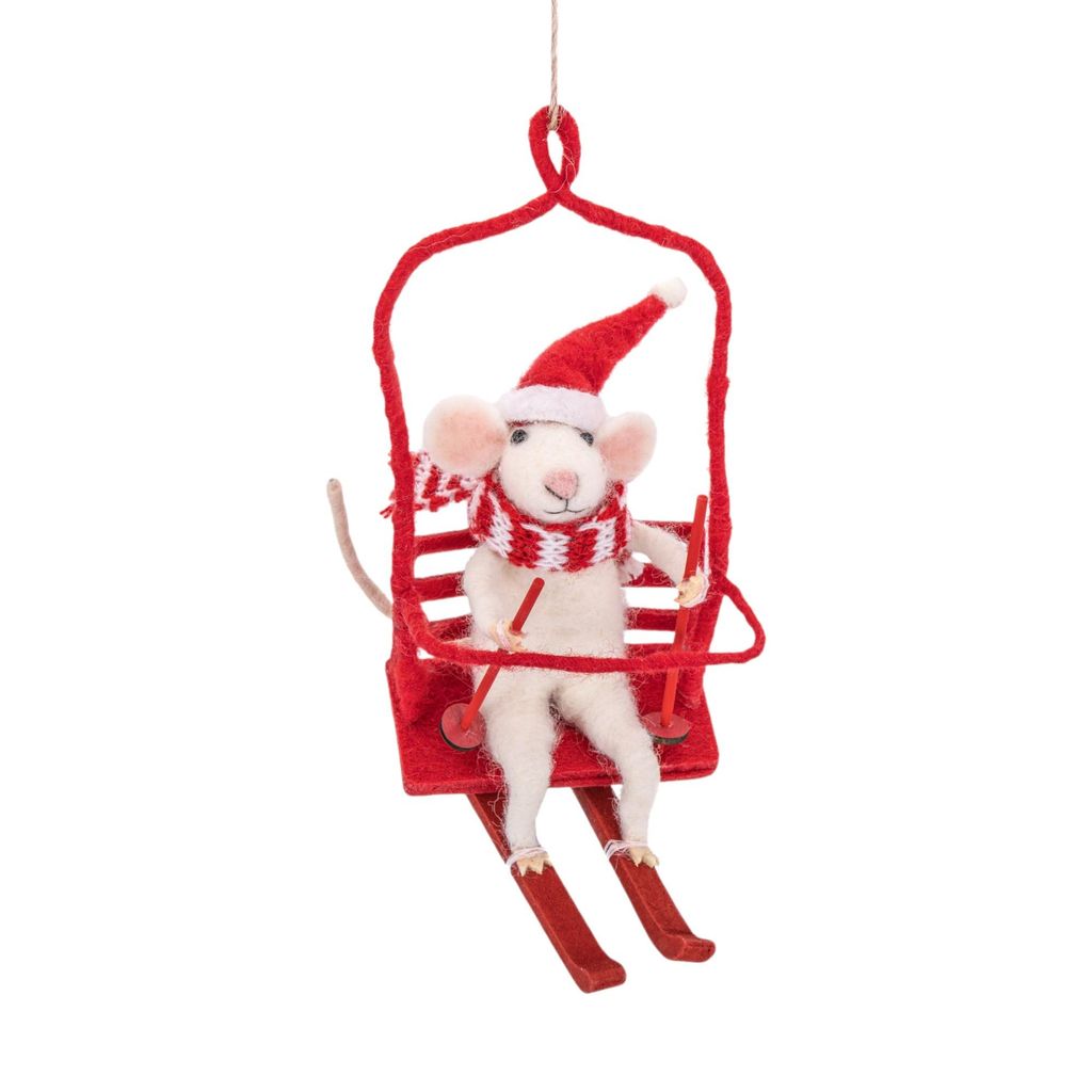 Maus im Skilift Filz Weihnachthänger - Sass & Belle