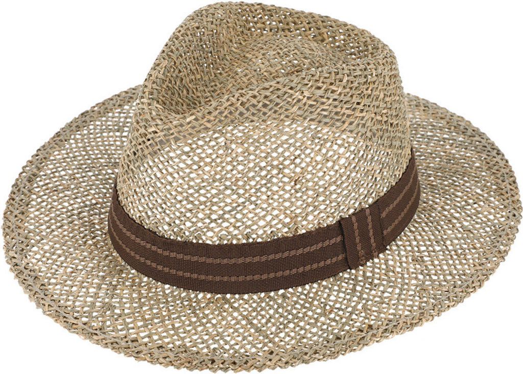 Strohhut aus Seegras mittlere Größe mit Stoff Band