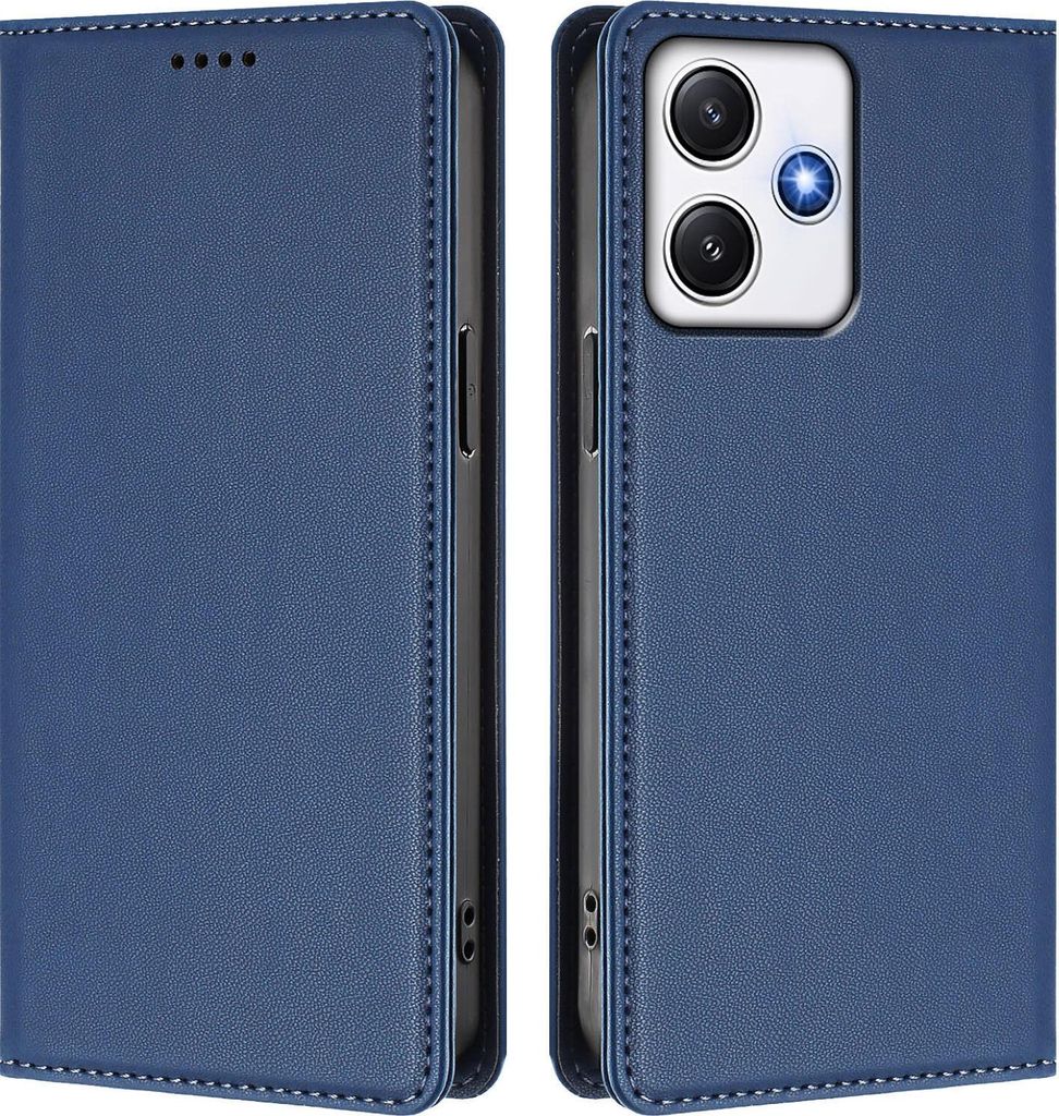 Handyhülle für Xiaomi Poco M6 Pro 5G/Redmi 12 4G/5G, Kunstleder Klapphülle Stoßfeste Magnetische Hülle mit Ständer Dunkelblau