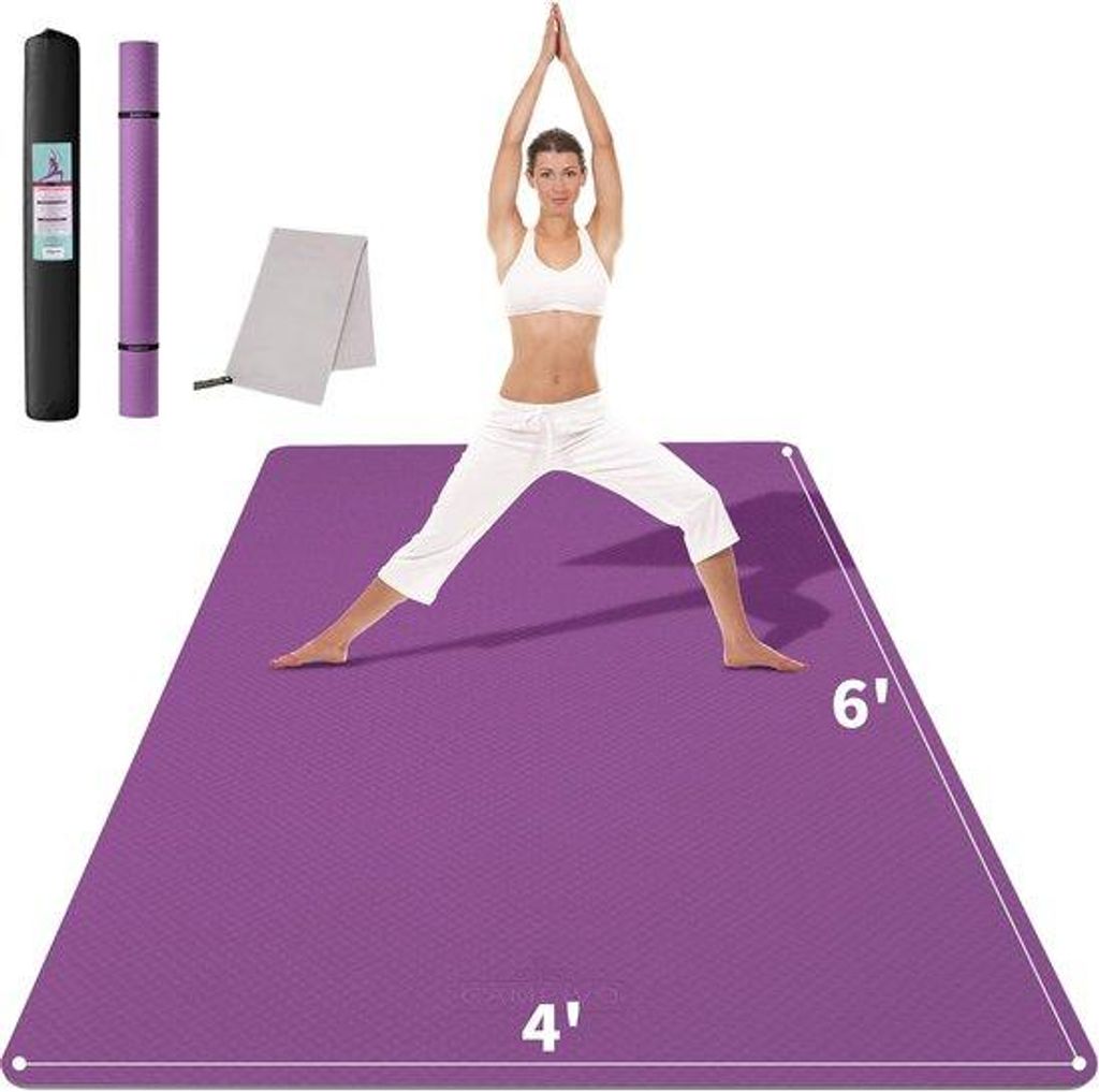 Yogamat XXL, Yogamat, 183 cm x 122 cm x 6 mm, Trainingsmat, Fitnessmat, extra dick, breite Sportmatte, rutschfest, TPE-Gymnastikmatte mit Handtuch,...