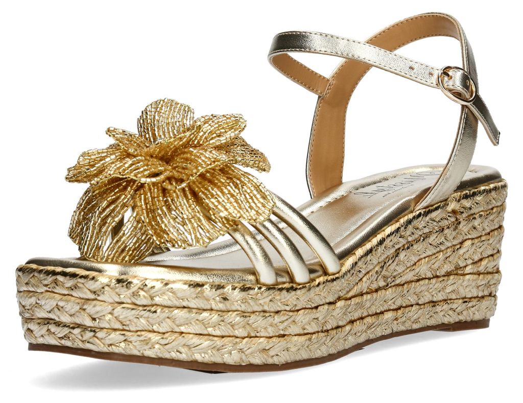 Misstyl by Laura Vita Damen Sandalette Glanz Perlenblüte Plateau MARIEO 07, Größe:40 EU, Farbe:Gold