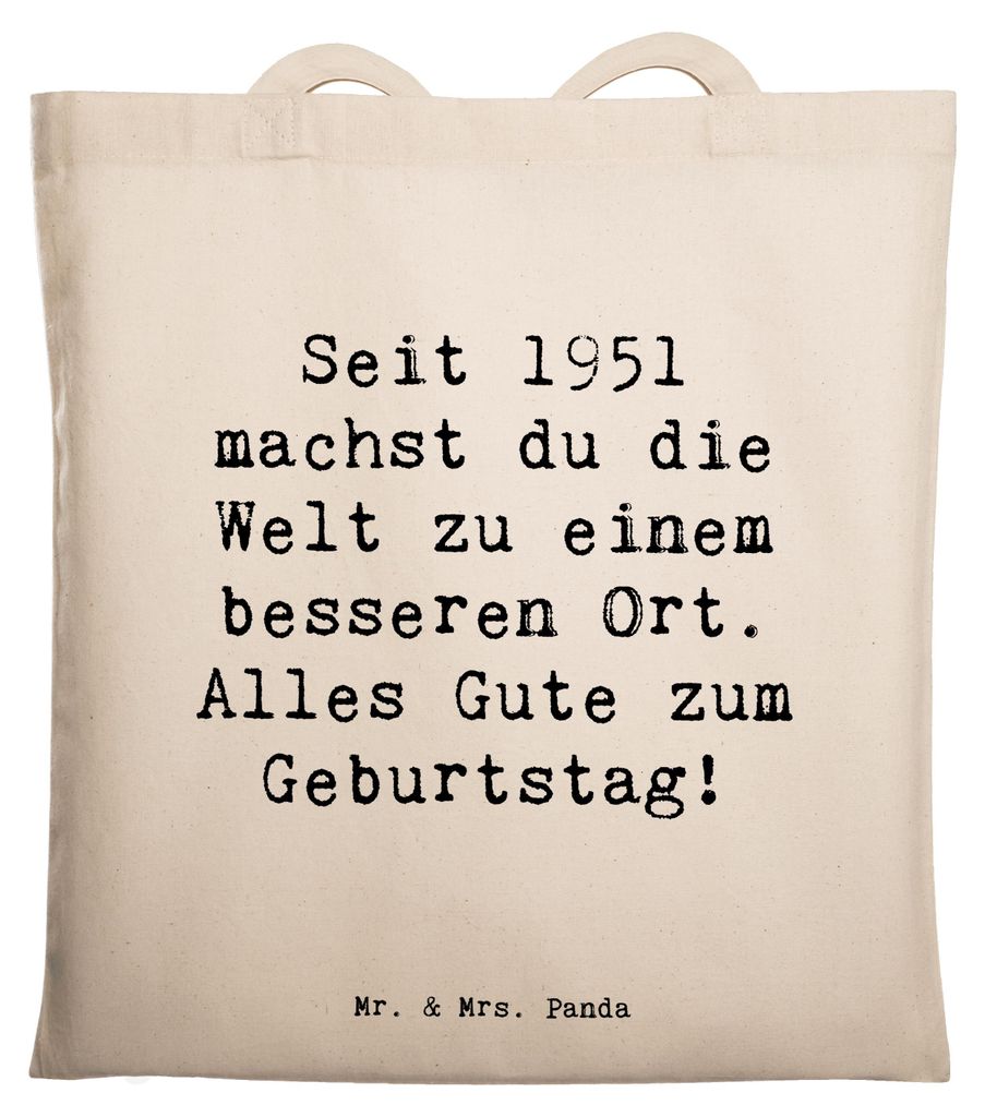 Mr. & Mrs. Panda Shopping Tasche Spruch 1951 Geburtstag - Transparent - Geschenk, Happy Birthday, Tote Bag, nostaliges, Geburtstagsfeier, Jutebeute...