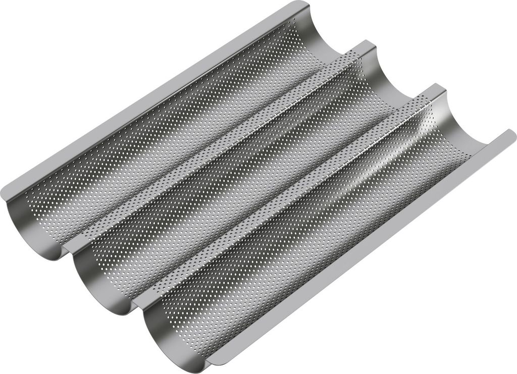 WELLGRO Baguette-Blech - für bis zu 3 Baguettes - Baguetteblech mit Antihaftbeschichtung - 38,5 x 28,5 x 4 cm