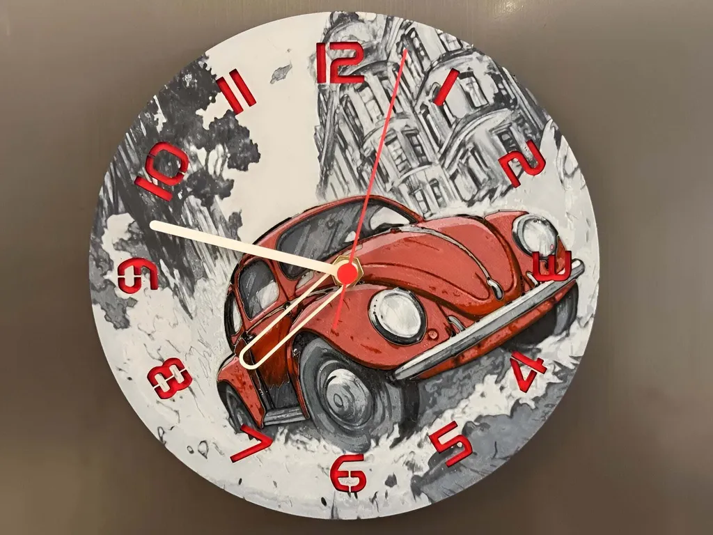VW Coccinelle Horloge Grand Format Ø 245mm en Métal et Verre Bombé