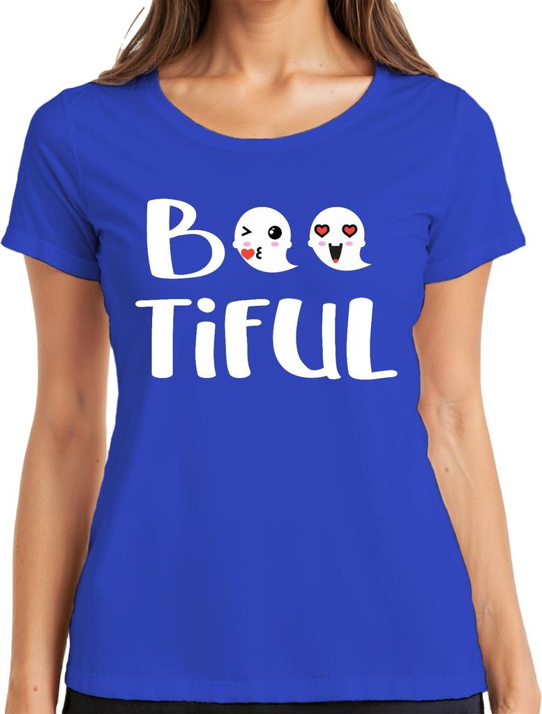 Boo Tiful Halloween Geister Niedlich Herz Emoji Geschenk Lustig Damen T-Shirt, Blau, XXL