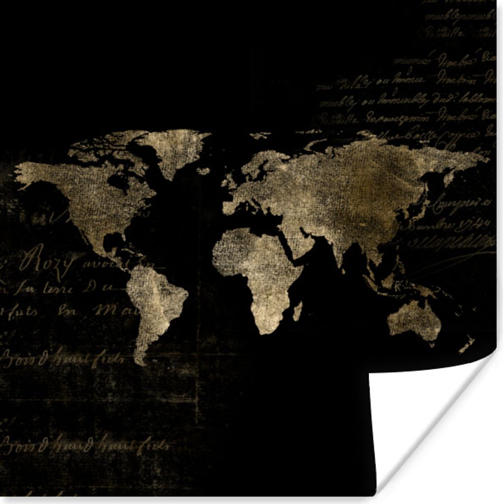 MuchoWow Poster Weltkarte - Gold - Briefe 30x30 cm - Wandposter - Printing