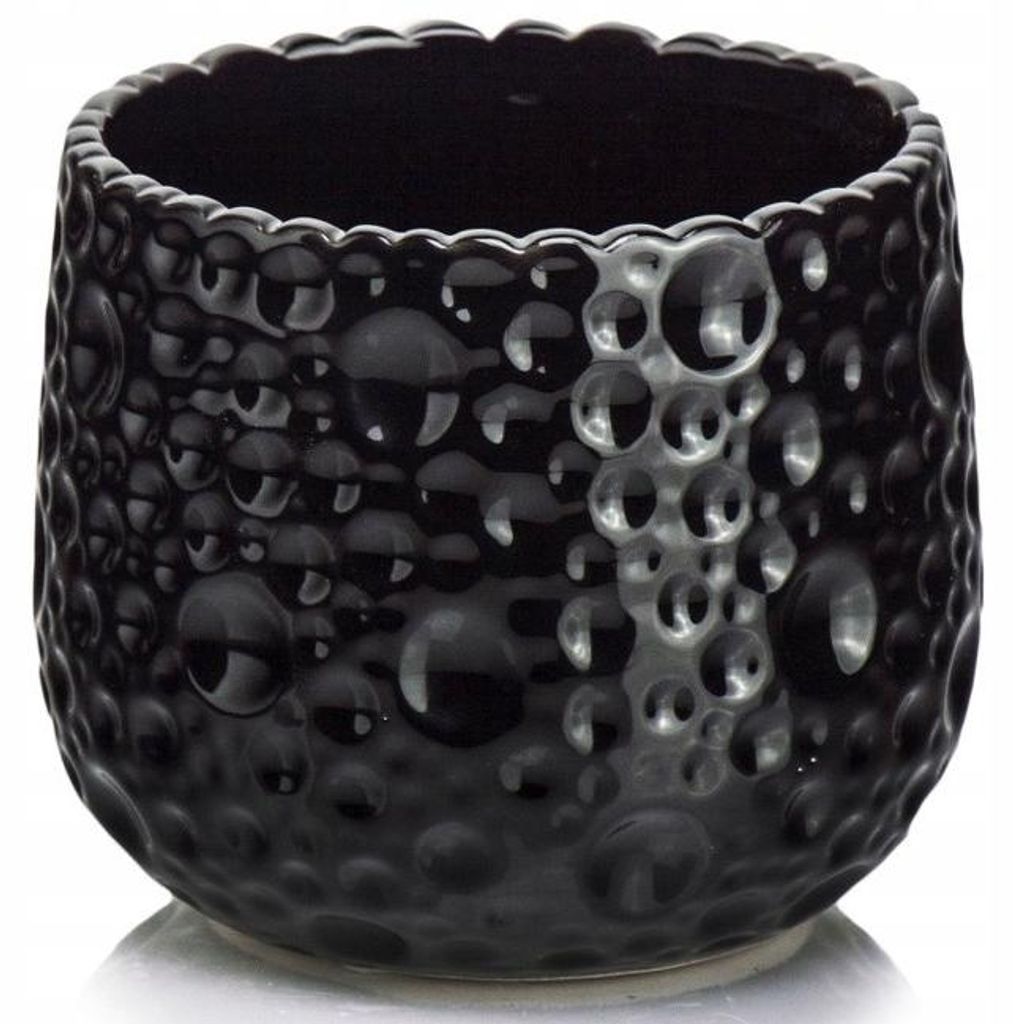 Keramik Übertopf rund schwarz glänzend 18 cm, Produktbild 