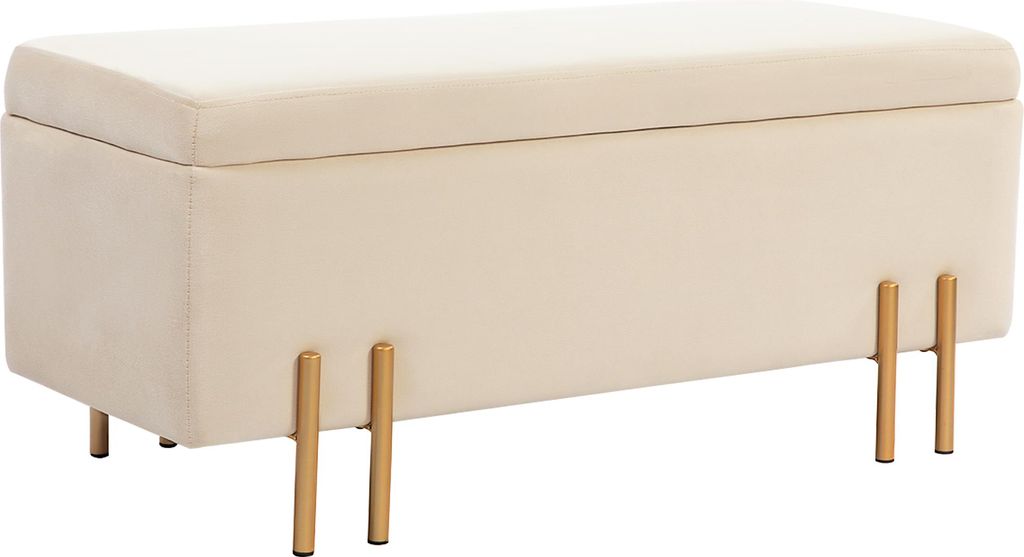Polsterbank mit Stauraum, Truhenbank, Schaumstoff, Metall, Kautschukholz, 100 x 40 x 42 cm, Beige, mit Deckel, stabil, für Wohnzimmer und Schlafzi...