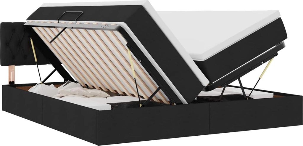 Bett mit LED-Lichtleisten Schwarz 200 x 200 cm Stoff