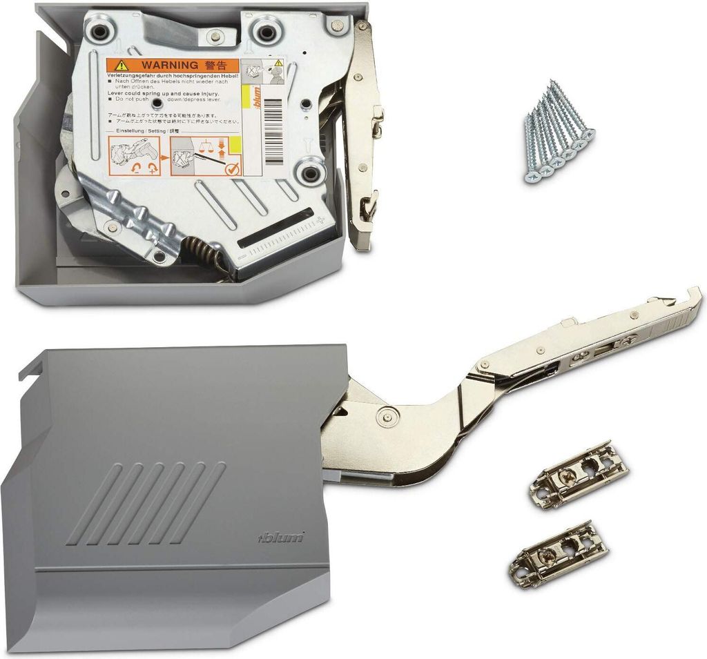 Blum Klappenbeschlag AVENTOS HK-S für Tip-On 20K2E01T (LF 960 - 2215) für Hochklappen Öffnungswinkel 107° inkl. Abdeckkappen grau und Frontbefe...