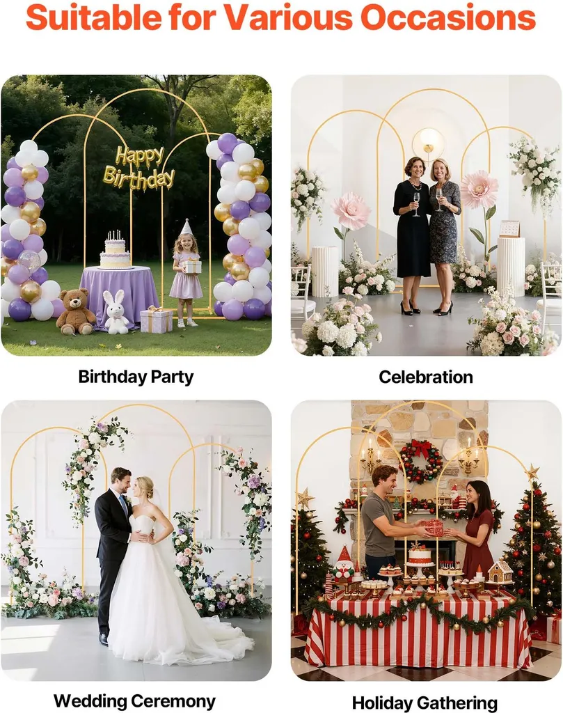 Décoration de mariage arche ronde dorée lot de 3 cadres pour fleurs et fête
