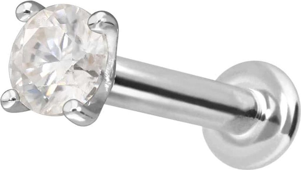 Ohrpiercing, Nasenpiercing 14 Karat Gold Labret mit Innengewinde MOISSANIT WeißGold Stablänge: 6mm | Stabstärke: 1,2mm | Kristallgröße: 3mm