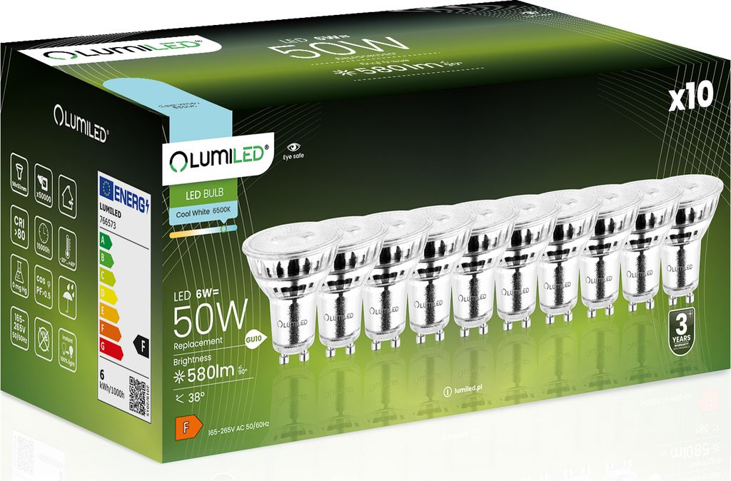 LUMILED GU10 LED žiarovky 6W (nahrádzajú 50W) 6500K studená Obrázok produktu 