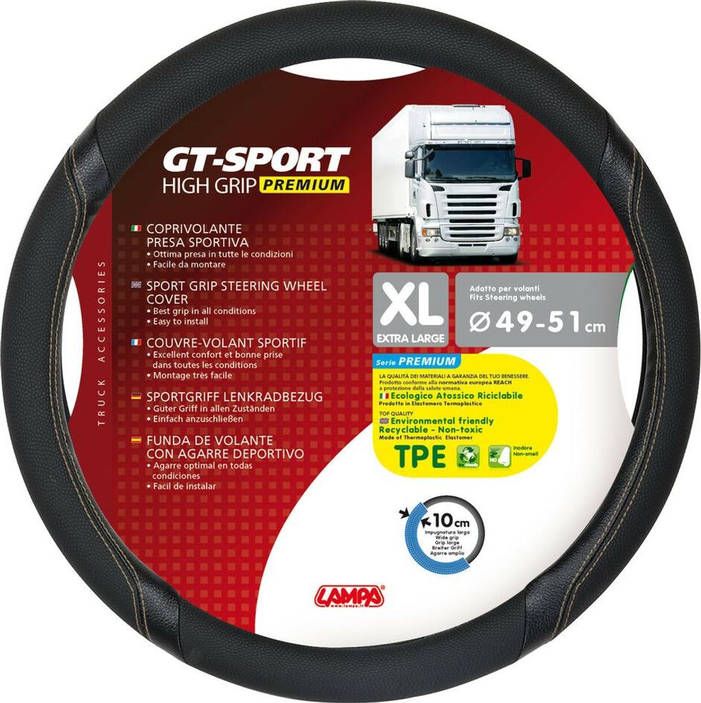Lenkradbezug Lampa GT-Sport, aus Skeentex - XL - Ø 49/51 cm - Schwarz/Beige