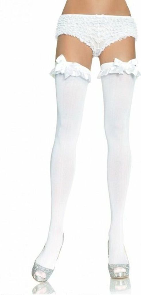 Leg Avenue rajstopy białe kryjące z falbanką i kokardką Zdjęcie produktu 