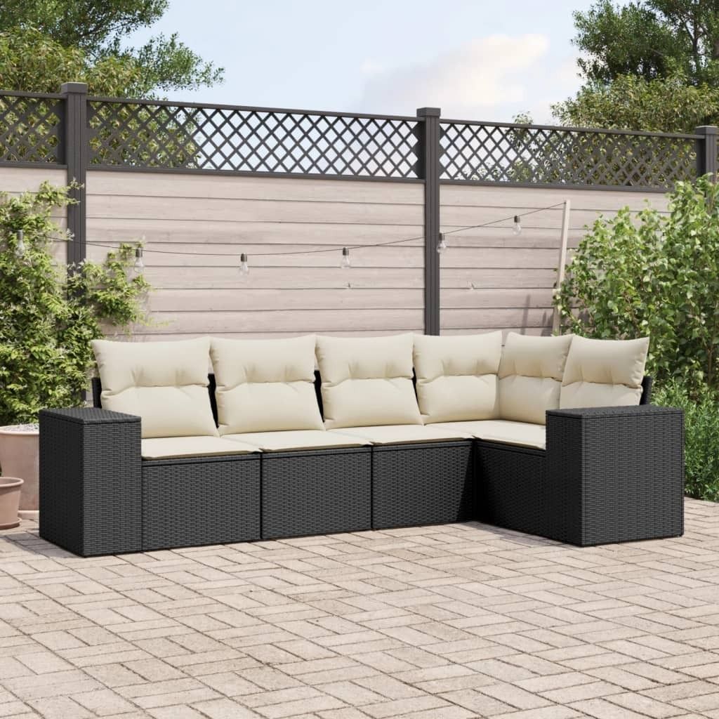 Maison Exclusive - 5-tlg. Garten-Sofagarnitur mit Kissen Schwarz Poly Rattan
