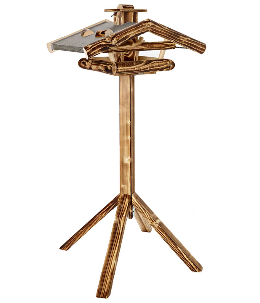 Dehner Natura Wildvogel-Futterhaus Watzmann inkl. Ständer, geflammte Optik, ca. 55 x 40 x 133 cm, Holz, natur