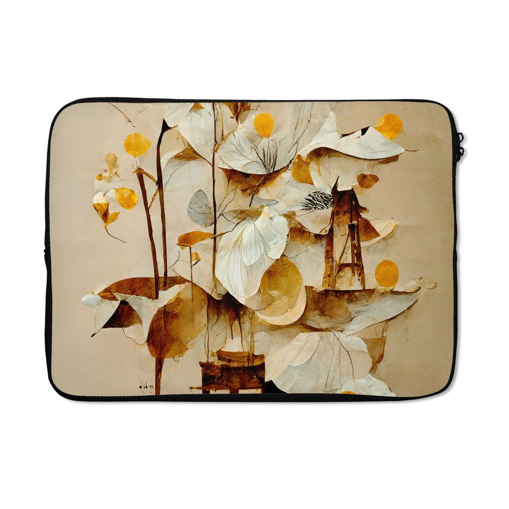 MuchoWow Laptop Hülle 13 Zoll Blumen - Weiß - Pflanzen - Vintage Laptoptasche - Laptophülle - Sleeve - Rundumschutz