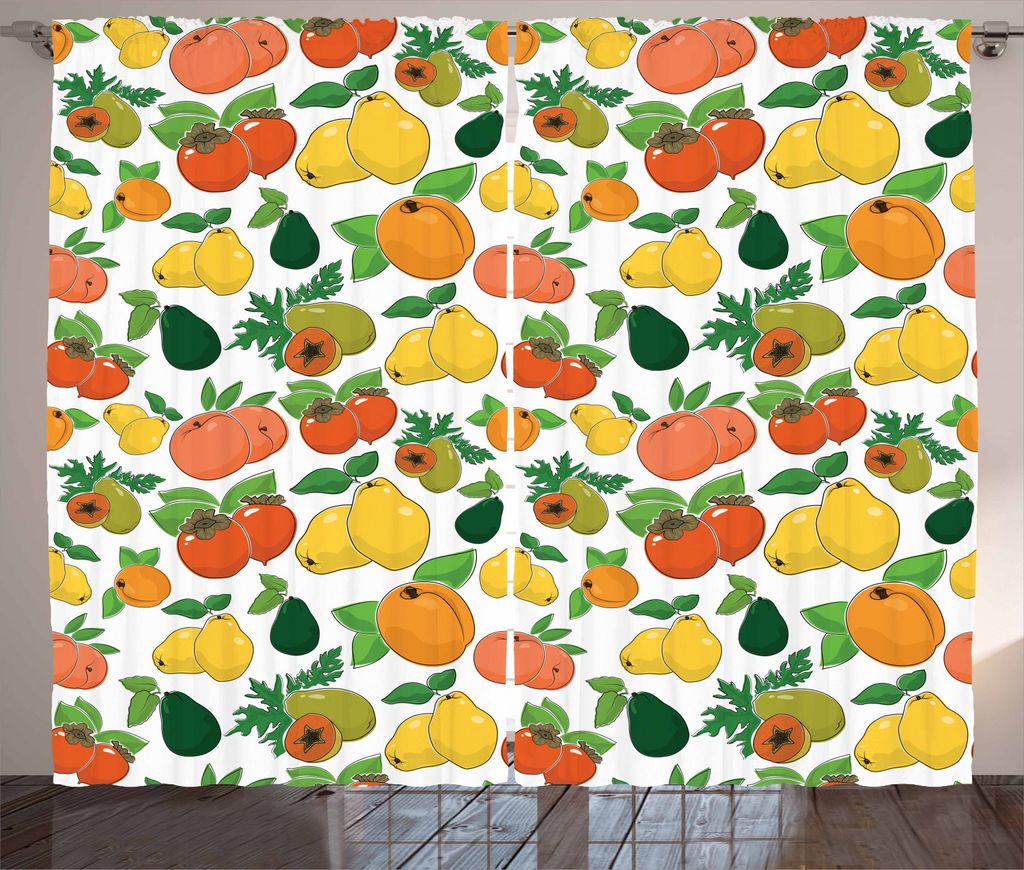 ABAKUHAUS Vegetarier Rustikaler Vorhang, Frische Früchte Bunte, Wohnzimmer Universalband Gardinen mit Schlaufen und Haken, 280 x 245 cm, Mehrfarbig