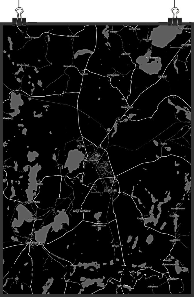 Mr. & Mrs. Panda Bild Neustrelitz DIN A1 - Geschenk, kunstposter, Stadt, Wanddekoration, Wandbild, Deko, Dorf Karte Landkarte Map Stadtplan, drucke