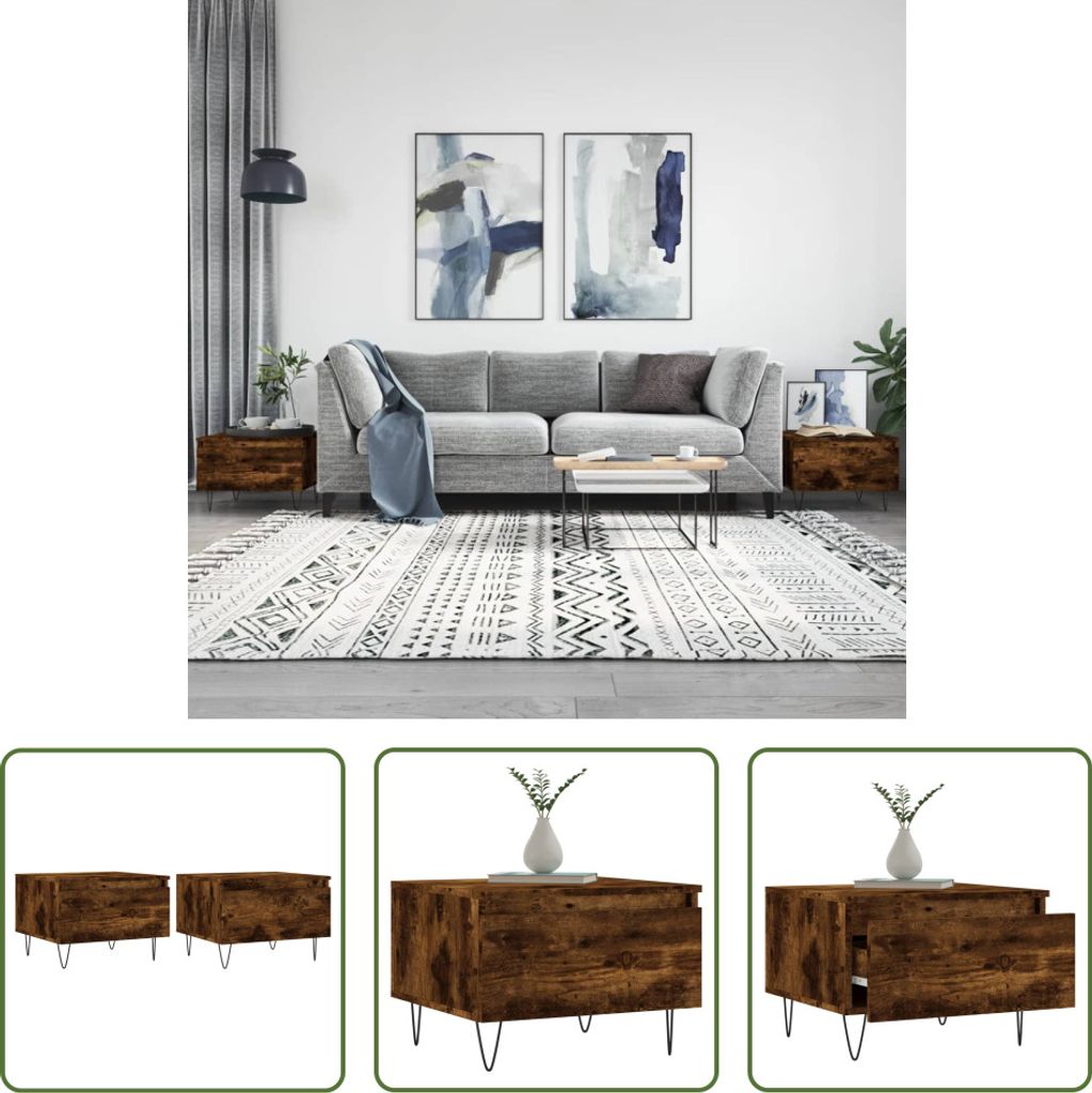 The Living Store Couchtische 2 Stk. Räuchereiche 50x46x35 cm Holzwerkstoff