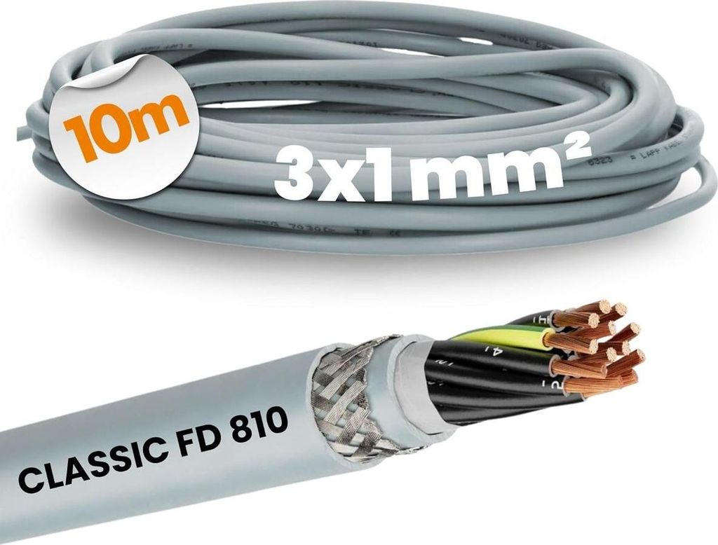 10 Meter Lapp 0026231 ÖLFLEX CLASSIC FD 810 CY 3x1 mm² PVC Steuerleitung mit grün-gelben Schutzleiter I Schleppketten geeignet I Steuerkabel ges...