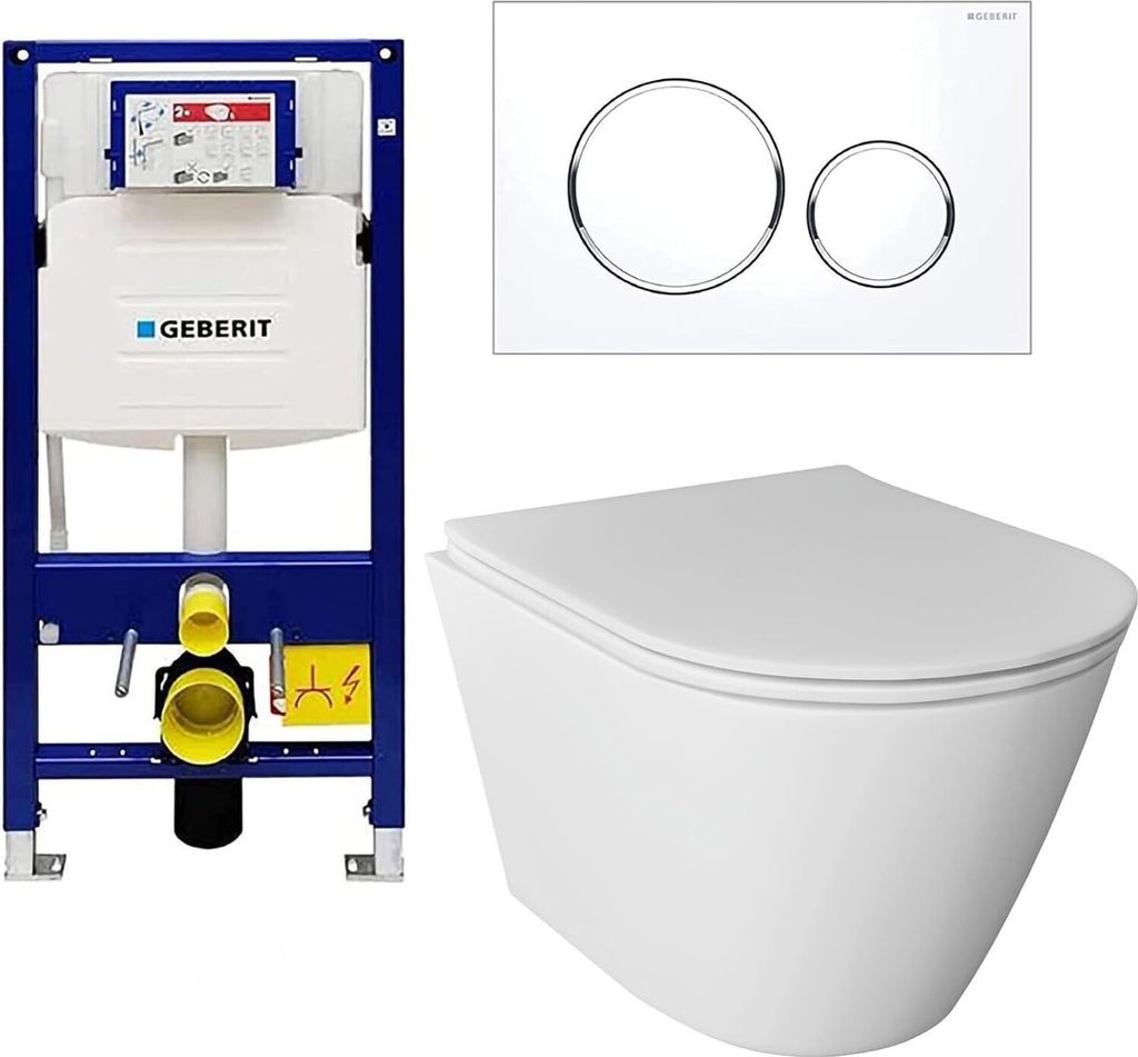 Alpenberger Wand WC Spülrandlos | Hänge WC Komplettset aus Kloschüssel und WC Sitz mit Absenkautomatik | Toilette mit Nano Beschichtung | Passen...